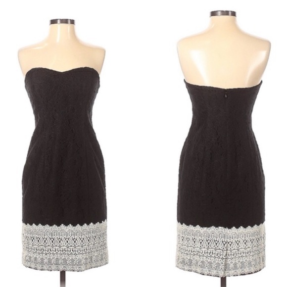 Ann Taylor Lace Black & White Sweetheart Neckline Strapless Dress